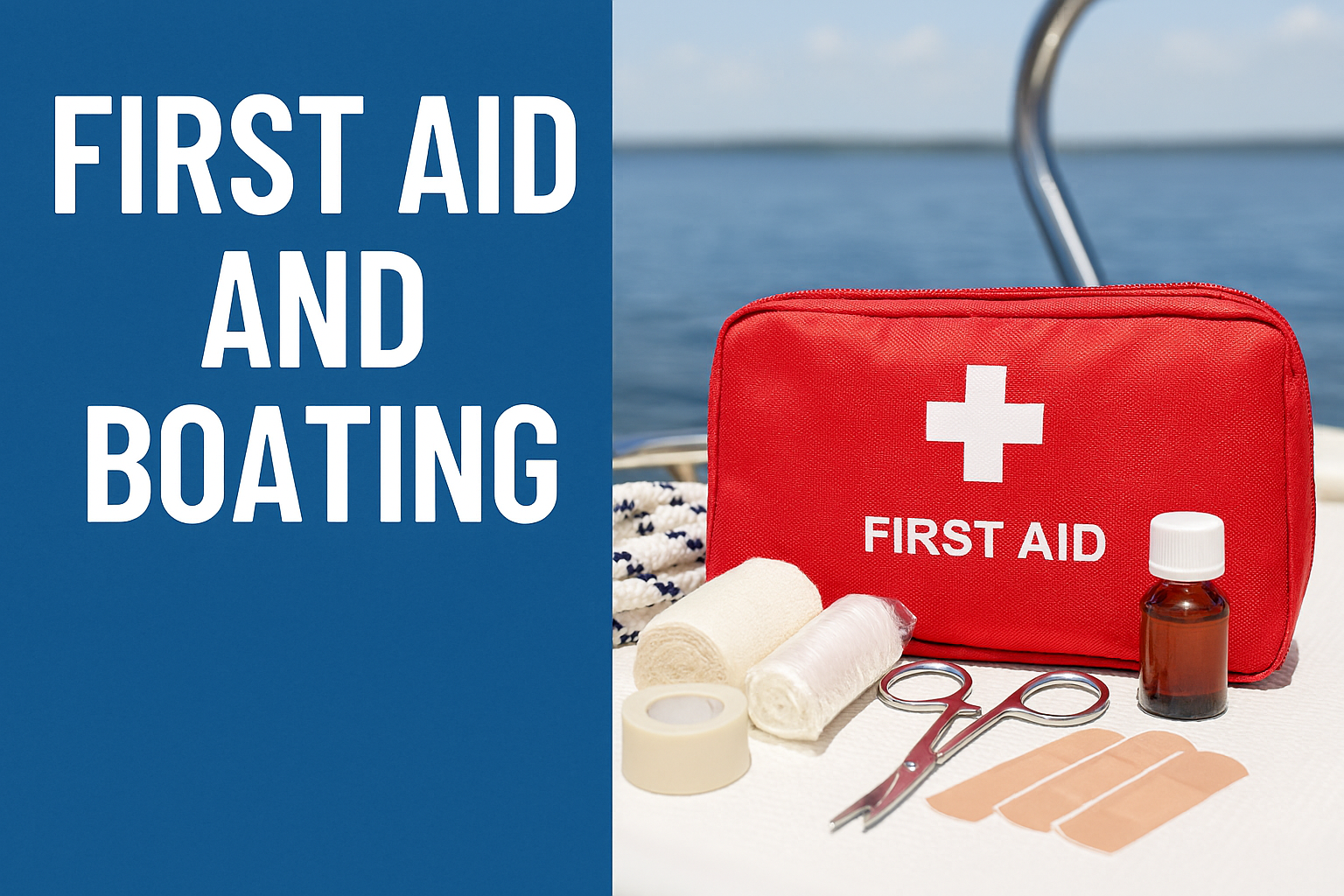 A responsible boater administers first aid on deck while others assist, highlighting the importance of boating safety and preparedness.
