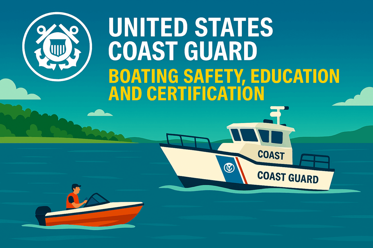 A United States Coast Guard vessel conducting a safety patrol, promoting boating education, certification, and responsible boating practices on U.S. waterways.