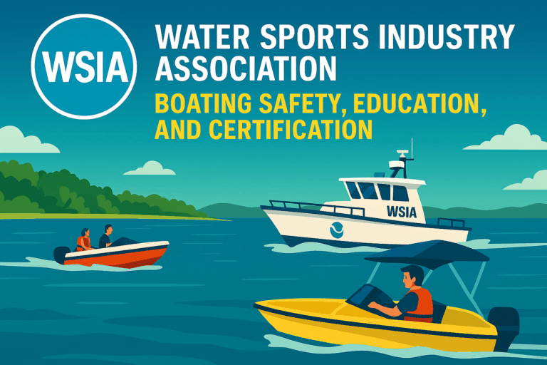A vibrant image showing water sports enthusiasts participating in safe boating activities, supported by WSIA’s safety and certification initiatives.